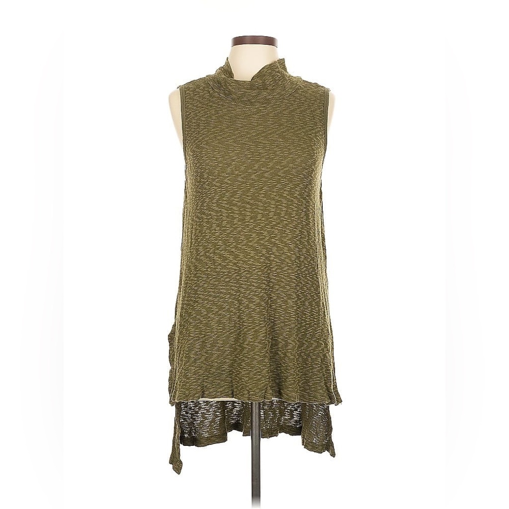 Left of Center S tunic cowl neck olive green knit sleeveless light sweater